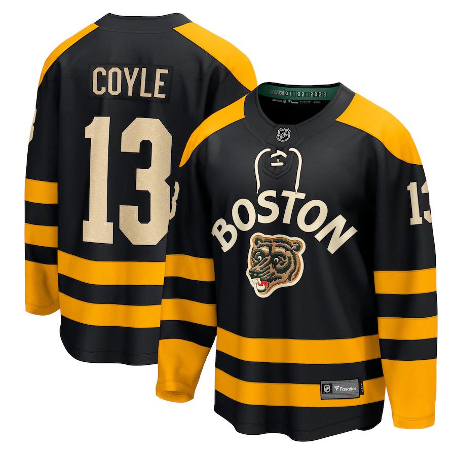 Men Boston Bruins 13 Charlie Coyle Fanatics Branded Black 2023 Winter Classic Player NHL Jersey